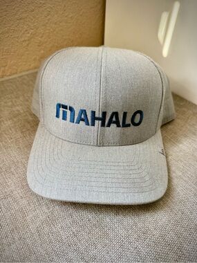 Mahalo Embroidered TravisMathew Snapback Hat - Light Gray with Blue Logo